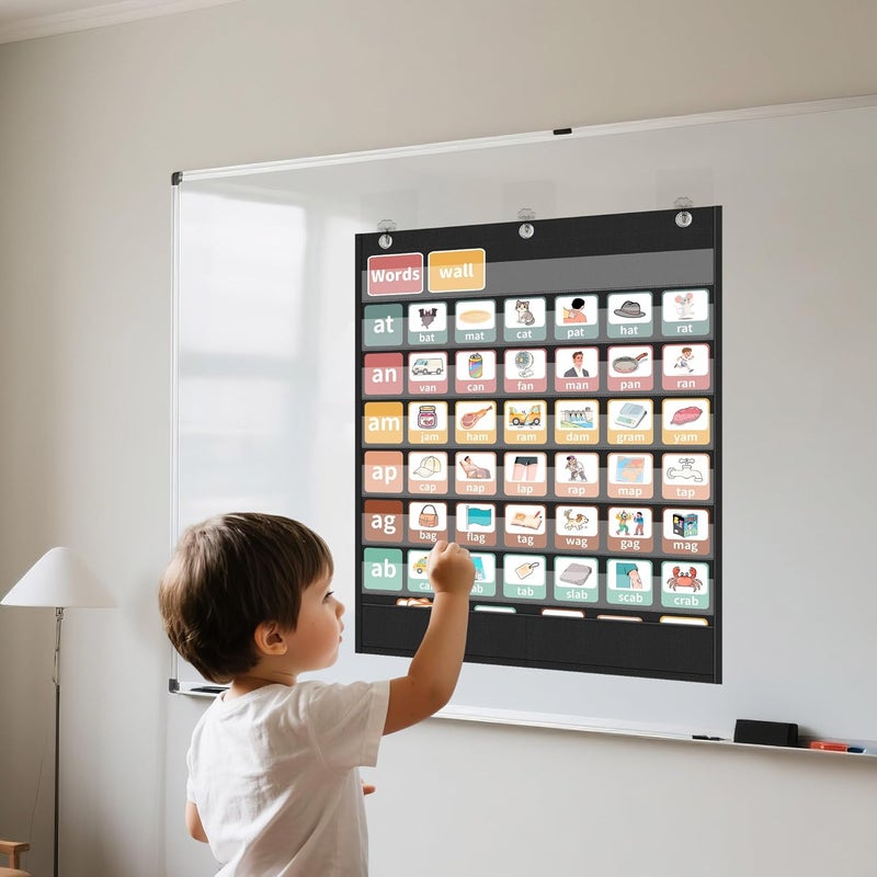 Yoink 7+2 Pockets Standard Pocket Chart, Clear 7 Pockets for Alphabet Learning with 2 Extra Storage Pocket, Chore Chart, Word Wall and Sentence Strips Chart for Classroom, Black (33" x 28.1") - Image 5